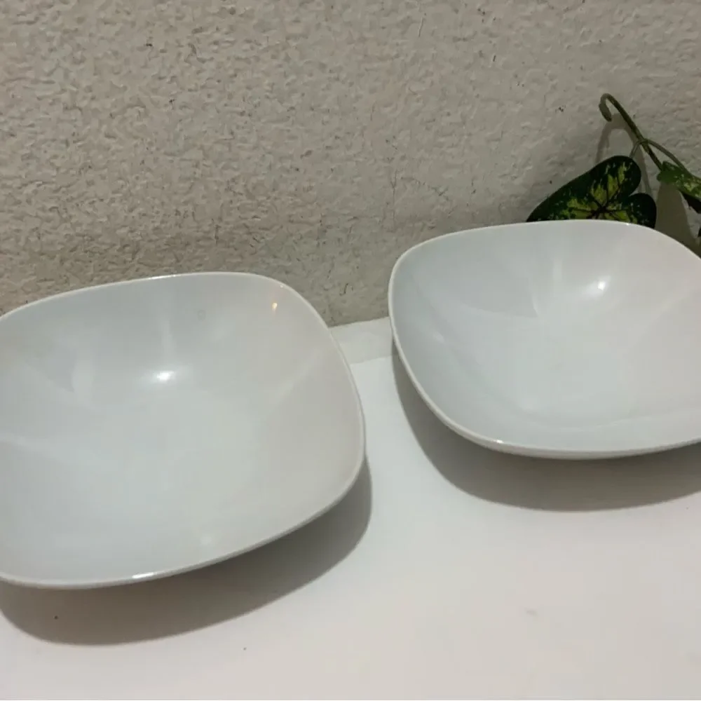 Set of 2 IKEA Square Soup Cereal Bowl Salad 8” White Porcelain 21986 Thailand G5